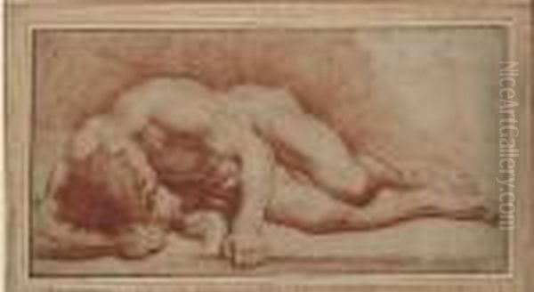 A Reclining Male Nude, His Head Resting On His Right Arm Oil Painting by Carlo Cignani