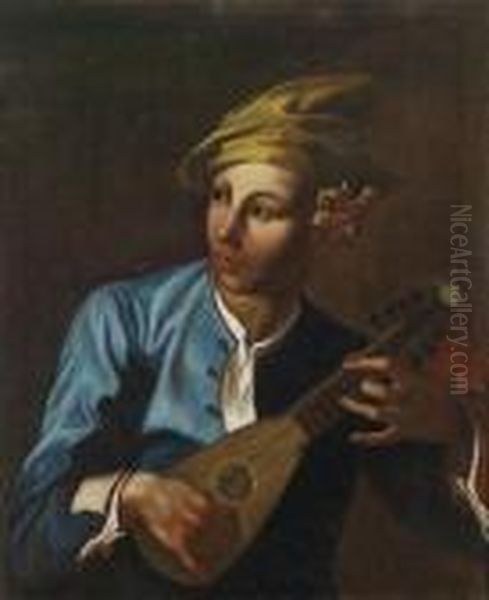 A Mandolin Player Oil Painting by Giacomo Francesco Cipper