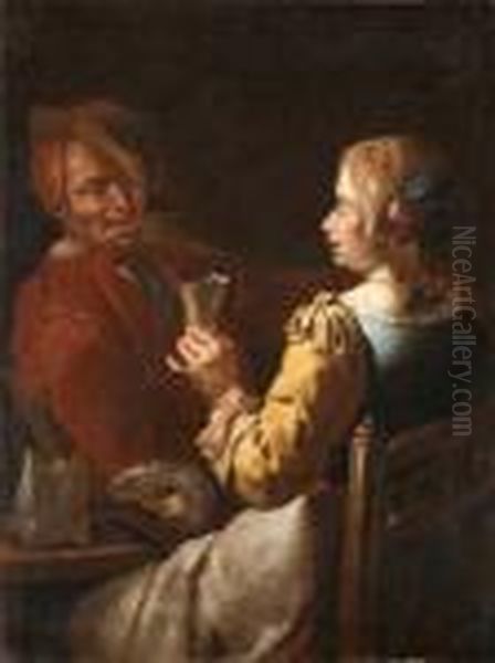 Giovane Coppia Che Mangia Oil Painting by Giacomo Francesco Cipper