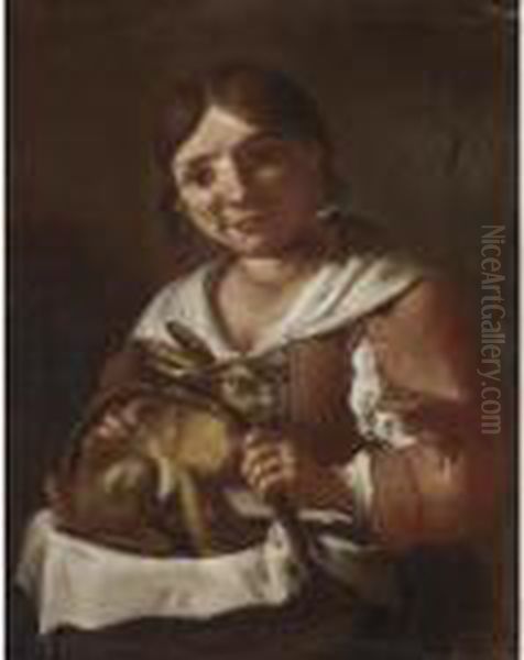 Giovane Contadina Con Un Coniglio Oil Painting by Giacomo Francesco Cipper