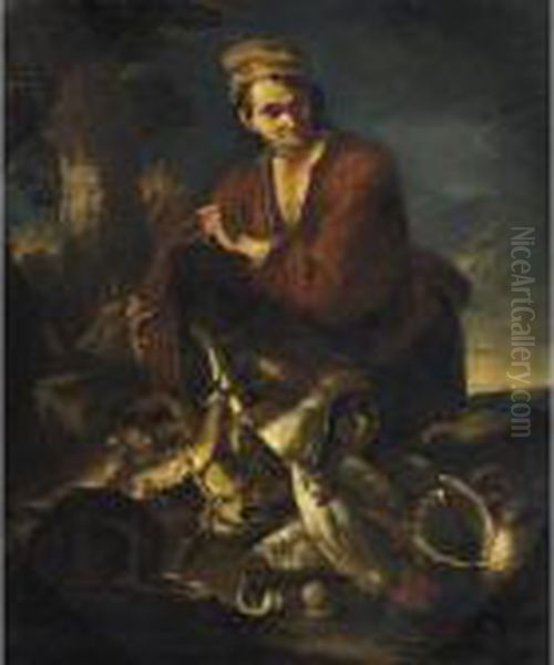 Feldrich -milano Ragazzo Con Cesto Di Pesci Oil Painting by Giacomo Francesco Cipper