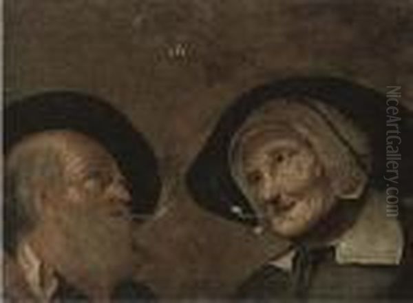 A Head Of A Man And A Woman, Both Smoking Pipes: A Fragment Oil Painting by Giacomo Francesco Cipper