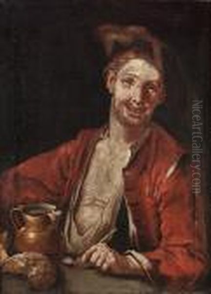 A Peasant Man Sitting At A Table With A Jug And Pipe Oil Painting by Giacomo Francesco Cipper