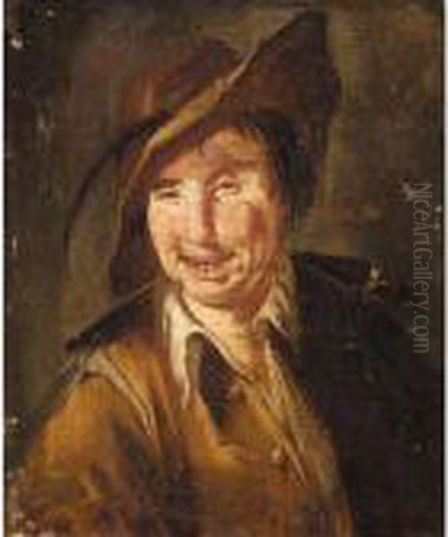 Portrait Of A Young Man, Head And Shoulders, Wearing A Brown Coat And Hat Oil Painting by Giacomo Francesco Cipper