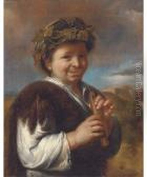 A Boy Playing A Flute Oil Painting by Giacomo Francesco Cipper