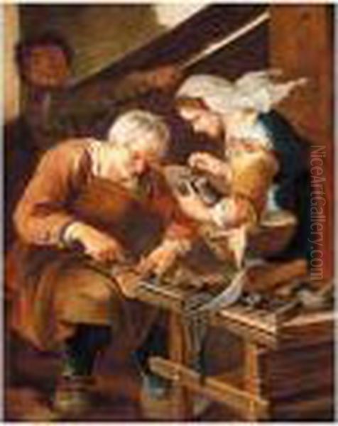 A Cobbler's Shop Oil Painting by Giacomo Francesco Cipper