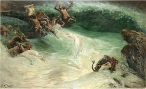 Naiades Et Centaures Dans Les Vagues Oil Painting by Georges Jules Victor Clairin