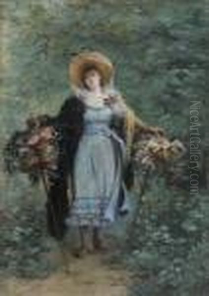 Jeune Femme Aux Bouquets Oil Painting by Georges Jules Victor Clairin