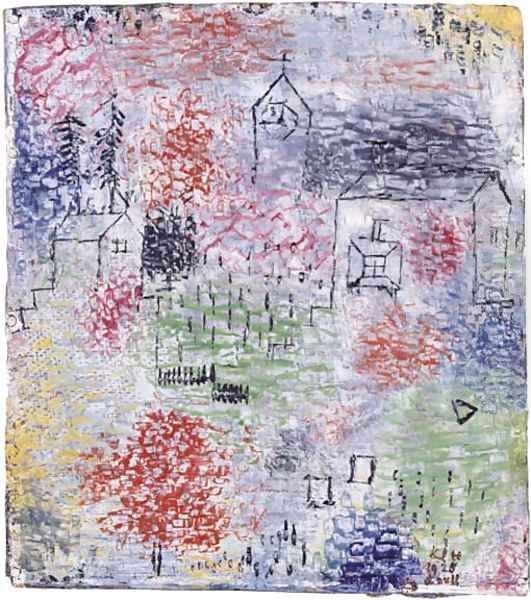 Kleine Landschaft mit der Dorfkirche Oil Painting by Paul Klee