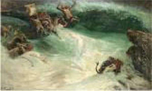 Naiades Et Centaures Dans Les Vagues Oil Painting by Georges Jules Victor Clairin