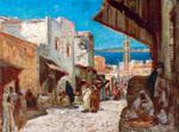 Strada Animata In Un Porto Maroccano Oil Painting by Georges Jules Victor Clairin