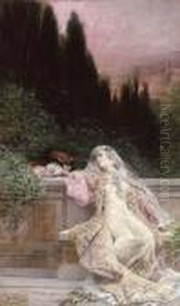 A Clandestine Courtship On A Terrace, Florence Beyond Oil Painting by Georges Jules Victor Clairin