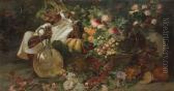 A Still Life With Fruit And A Monkey Oil Painting by Georges Jules Victor Clairin