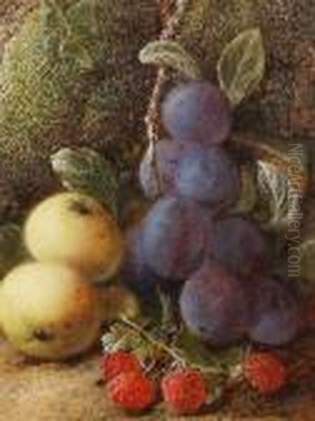 Still Lifes Of Apples, Plums And Raspberries,a Pair Oil Painting by George Clare