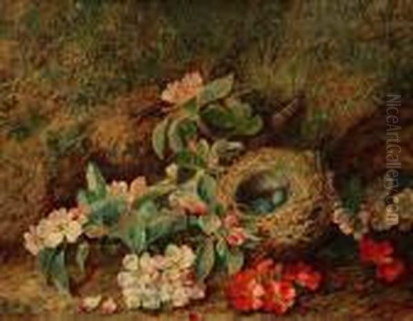 Flowers With Bird Nest Oil Painting by George Clare