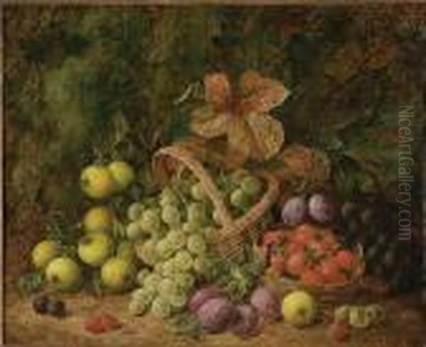 Baskets Of Still Life With Fruits Oil Painting by George Clare