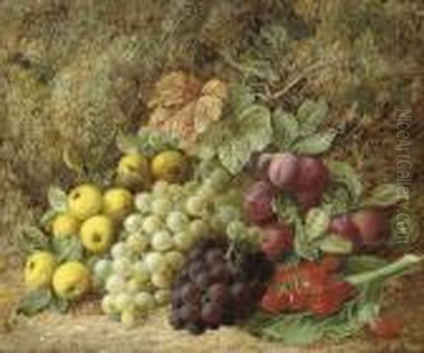 Grapes, Apples, Plums And Strawberries On A Mossy Bank Oil Painting by George Clare