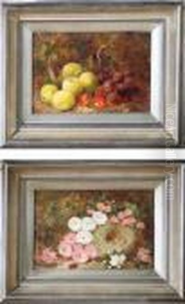 Studies Of Flowers, A Birds Nest And Fruits Oil Painting by George Clare