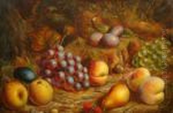 Still Life Of Apples, Pears, Plums, Peaches And Grapes Oil Painting by George Clare