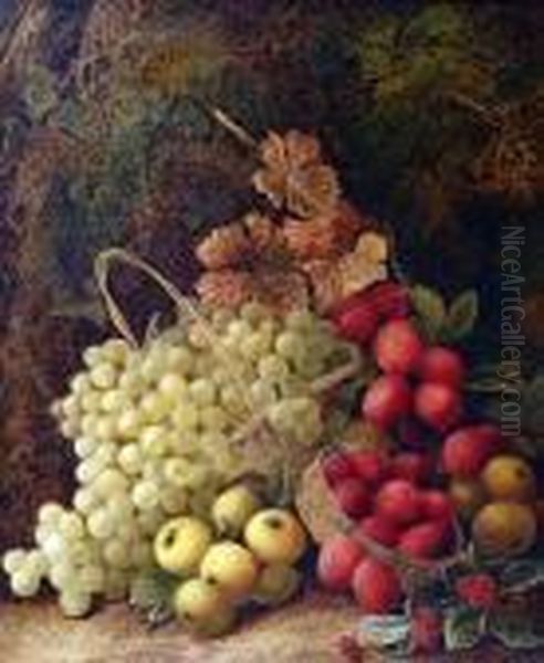 Still Life Of Fruit On A Mossy Bank Oil Painting by George Clare