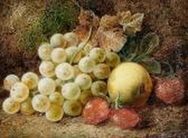 Still Life Of Pansies And 
Wildflowers; Stilllife Of Grapes, Apple And Strawberries, A Pair Oil Painting by George Clare