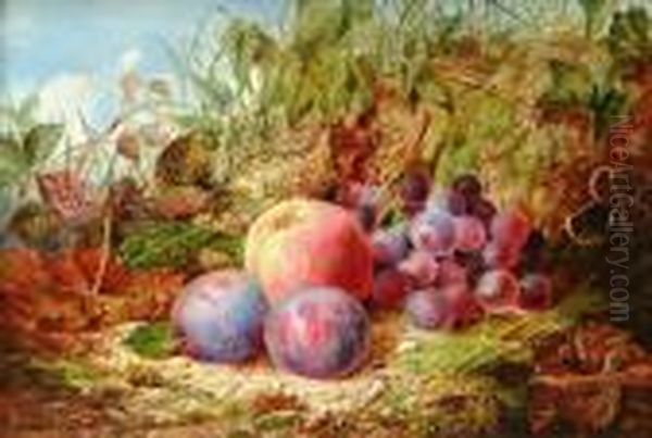 Stilllife With Peaches And Grapes Oil Painting by George Clare