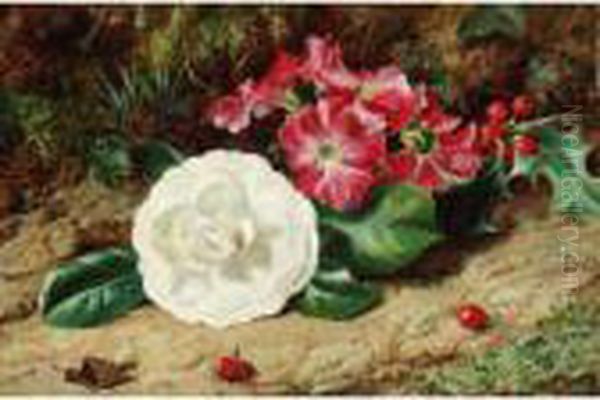 A Camelia On A Mossy Bank Oil Painting by George Clare