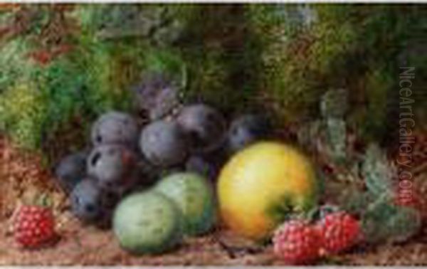 Still Life Of Fruit; Still Life Of Blossom And A Bird's Nest Oil Painting by George Clare