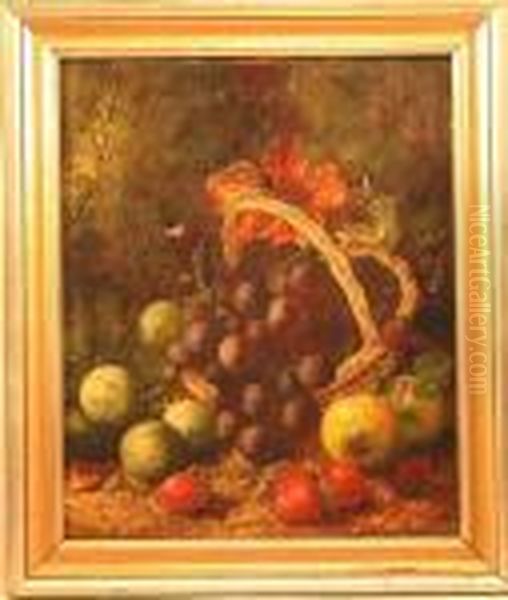 Still Life Of Fruit Spilling From A Basket Oil Painting by George Clare