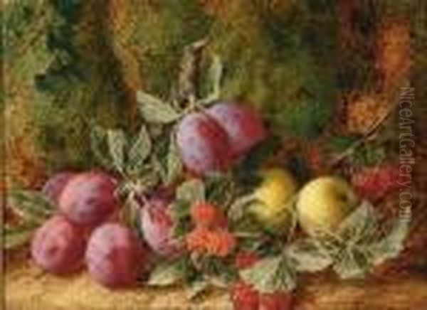 Still Life Of Fruit On A Forest Floor Oil Painting by George Clare