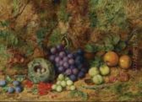 Grapes, Plums, Apples And A Bird's Nest Oil Painting by George Clare