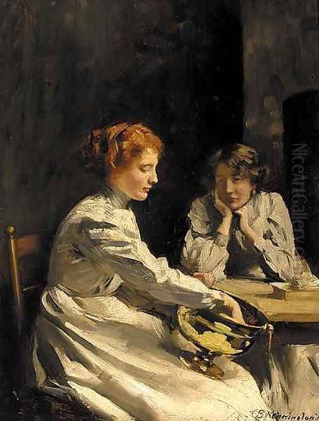 At the kitchen table Oil Painting by Thomas Benjamin Kennington