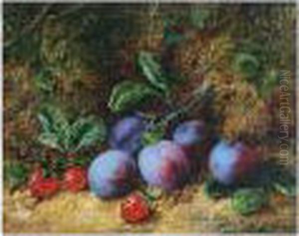 Still Life Of Apples, 
Strawberries And Grapes On A Mossy Bank; And Another, Still Life Of 
Plums And Strawberries Oil Painting by George Clare