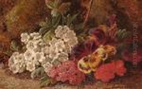 Still Life With Pansies And Other Flowers On A Mossy Bank Oil Painting by George Clare