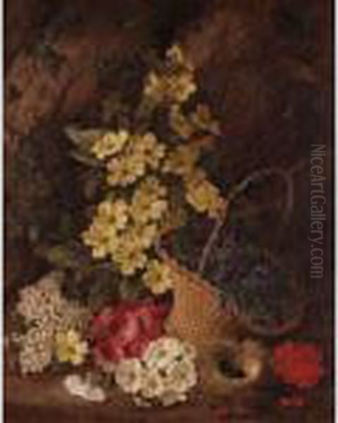 Still Life Of Flowers In Basket Oil Painting by George Clare