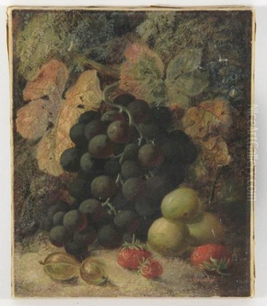 Grapes And Other Fruit On A Mossy Bank Oil Painting by Oliver Clare