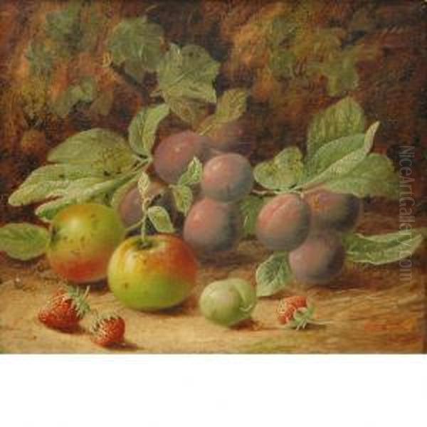 Still Life Of Apples, Plums And Strawberries Oil Painting by Oliver Clare