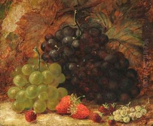 Still Life With Fruit On A Forest Floor Oil Painting by Oliver Clare