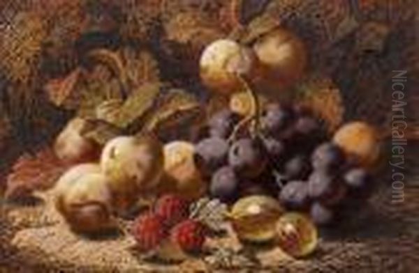 Still Life Of Grapes, Plums, Gooseberries And Raspberries Oil Painting by Oliver Clare