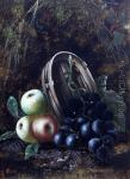 Still Life Of Fruit In A Basket, Together Withanother Similar, A Pair Oil Painting by Oliver Clare