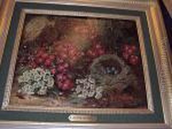 Still Life Of Flowers And A Birds Nest With Eggs Oil Painting by Oliver Clare