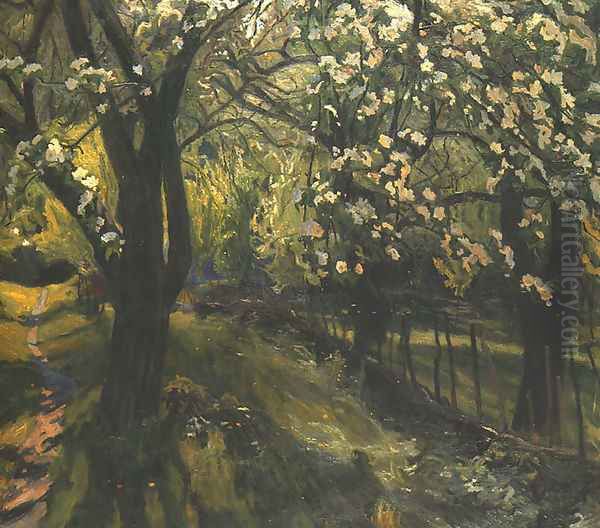 Blossoming Apple Tree Oil Painting by Stanislaw Kamocki