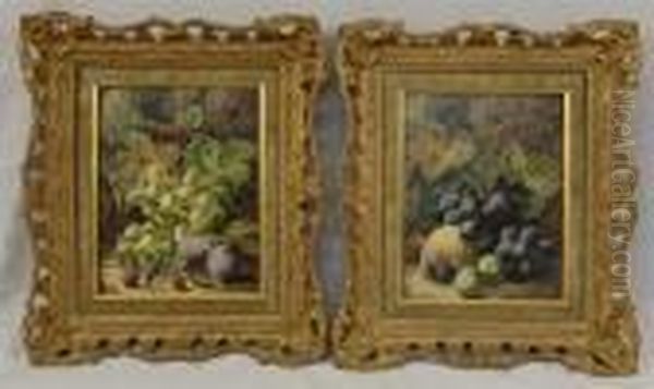 Pair Of Fruit Still Lifes Oil Painting by Oliver Clare