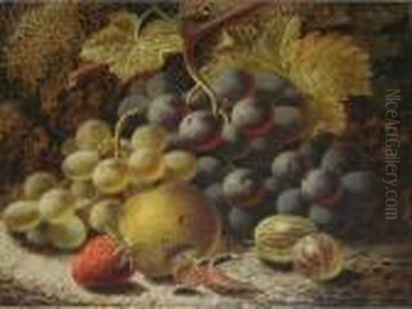 Summer Fruits Against A Mossy Bank Oil Painting by Oliver Clare