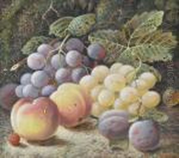 Still Life Study Fruit On A Mossy Bank Oil Painting by Oliver Clare