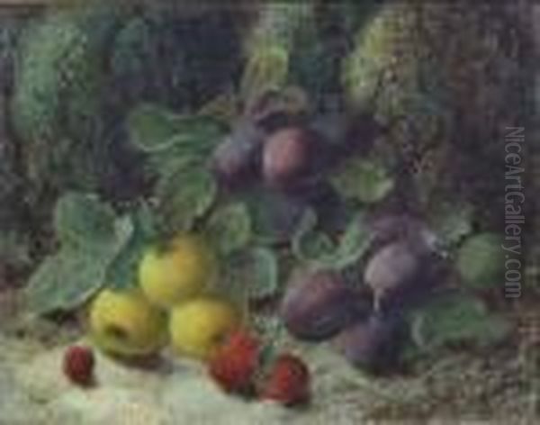 Still Life With Apples, Plums And Strawberries Oil Painting by Oliver Clare