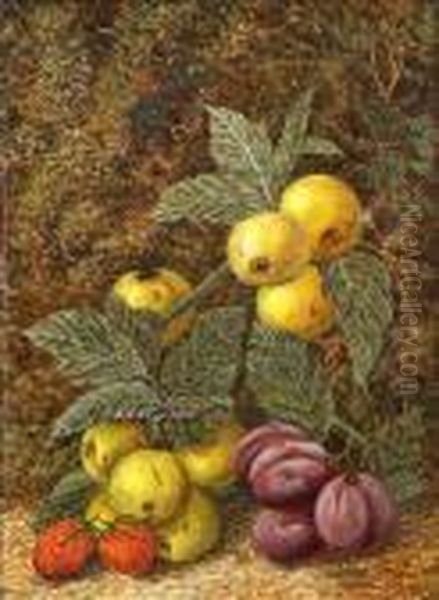 Apples, Plums And Strawberries Oil Painting by Oliver Clare