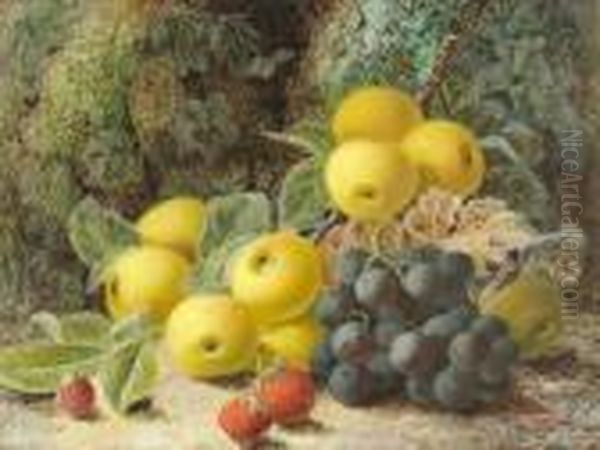 Still Life Of Grapes, Apples, Strawberries And A Raspberry Oil Painting by Oliver Clare