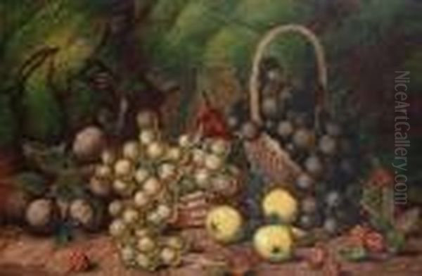 Still Life Of Fruit On A Mossy Bank Oil Painting by Oliver Clare