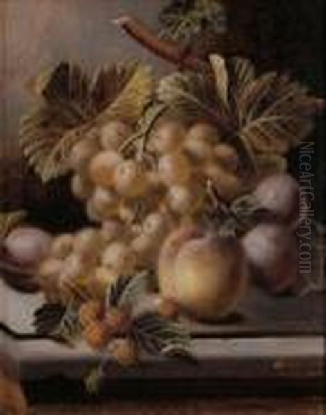 Still Life Of Fruit On A Ledge Oil Painting by Oliver Clare